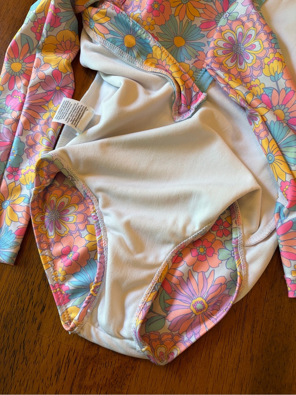 Bright Floral Zip-Front Rashguard One-Piece Long Sleeve Swimsuit Girls XS(4-5) - Picture 7 of 10
